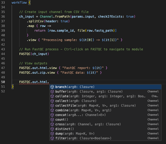 Autocompleció d'operadors de canal