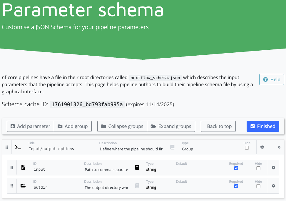 Schema builder interface